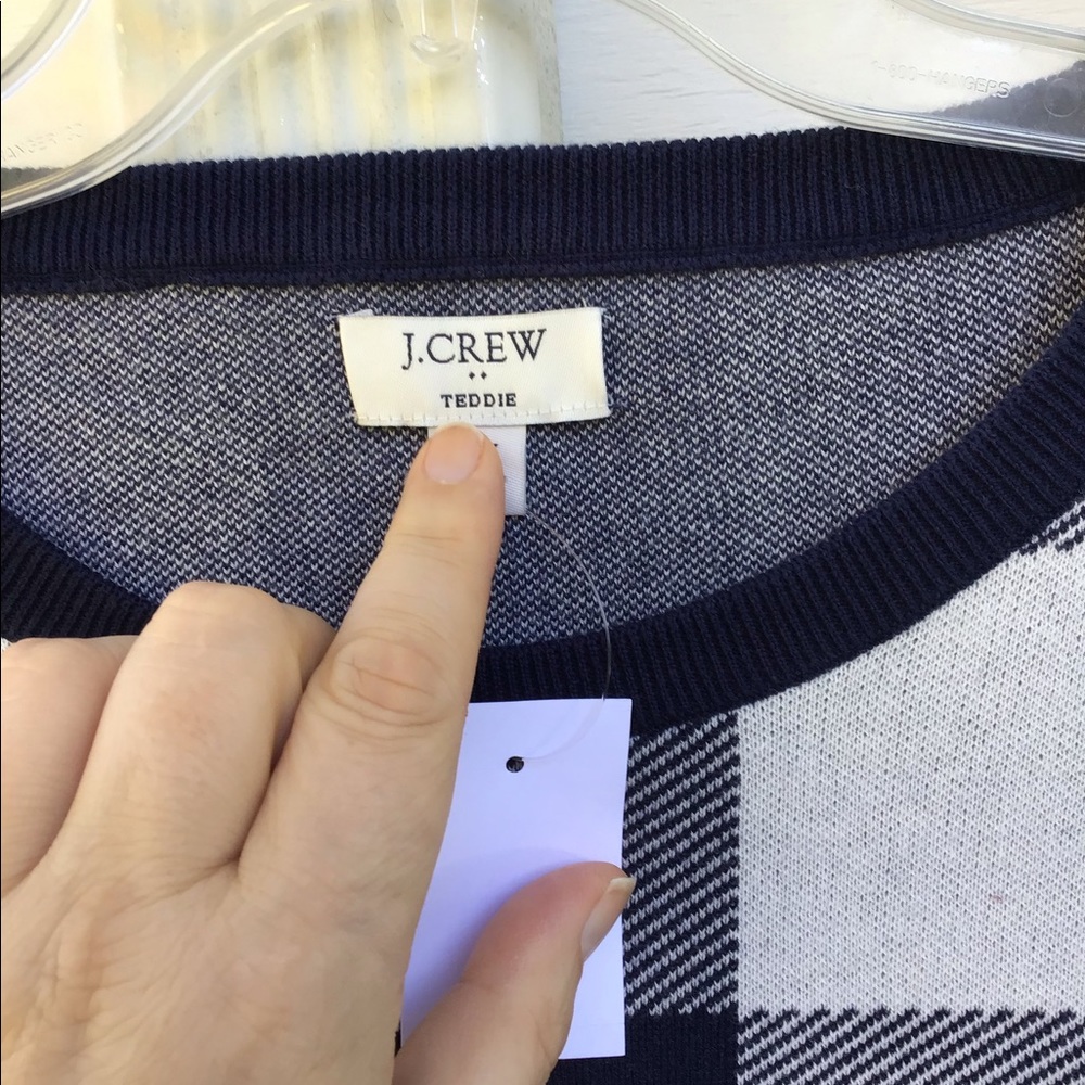 NWT J Crew Pretty Navy & White Buffalo Plaid Check Long Sleeve Sweater - Picture 6 of 7
